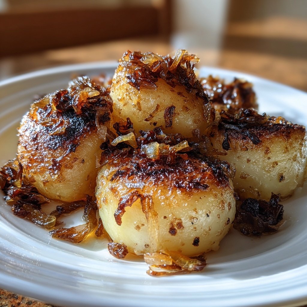 Kartelstampf mit karamellisierten Zwiebeln