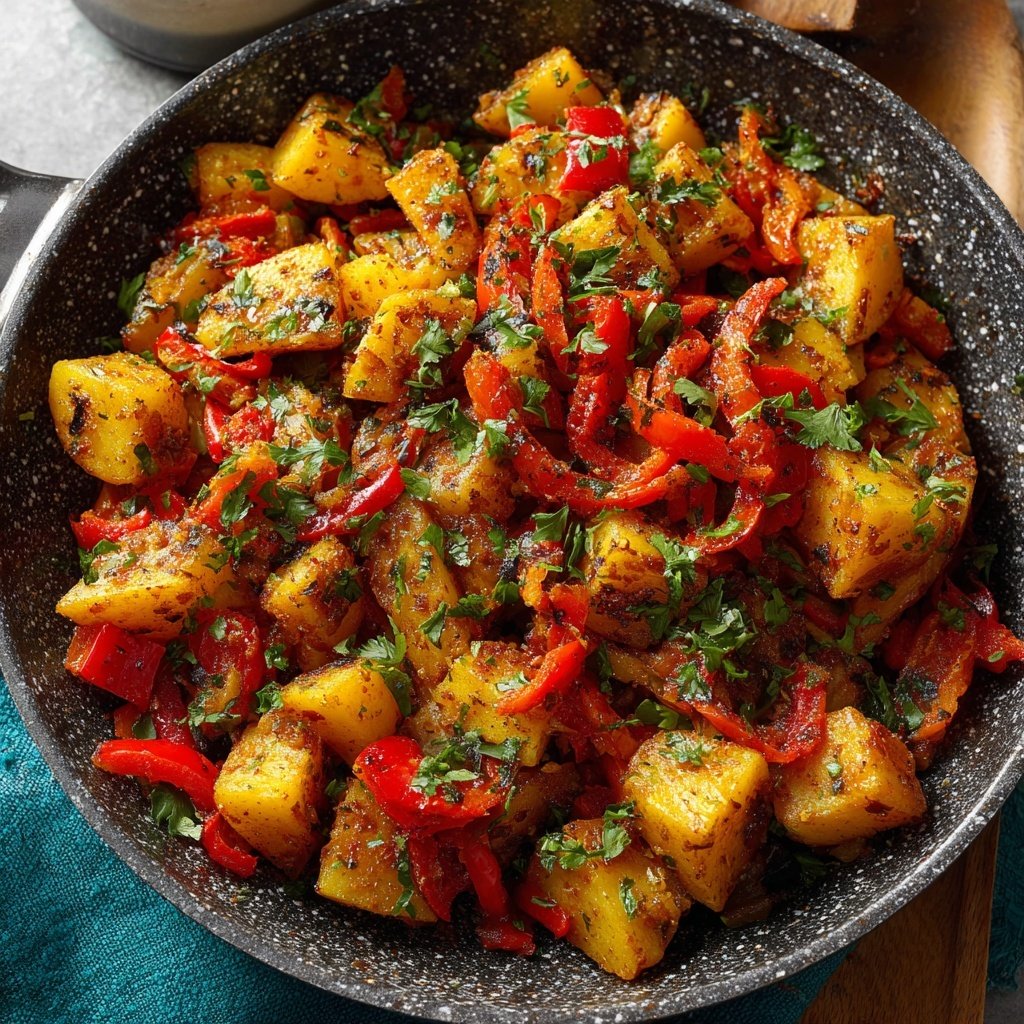 Mittagessen mit Kartoffel-Gemüse-Pfanne