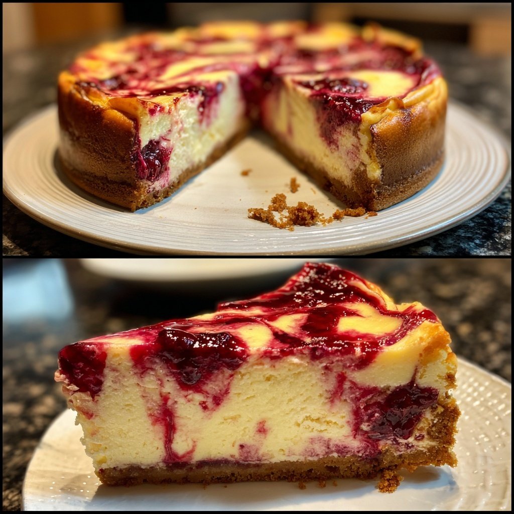 Käsekuchen mit Beerenmarmor