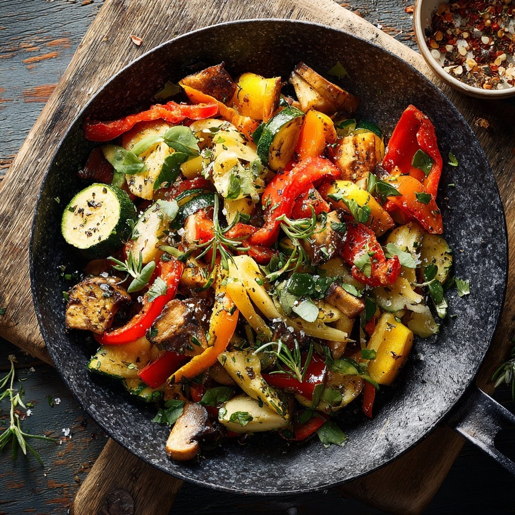 Abendessen mit vegetarischer Pfanne