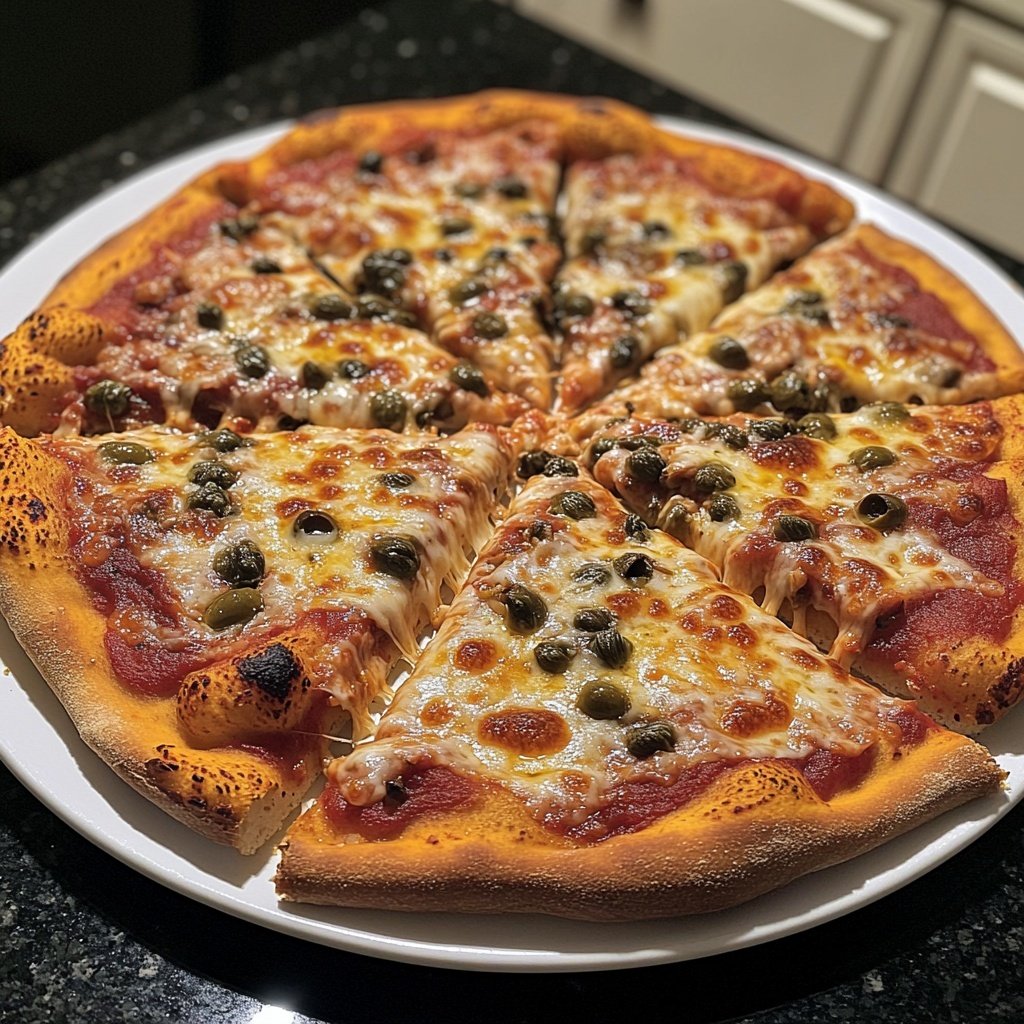 Pizza mit Oliven und Kapern