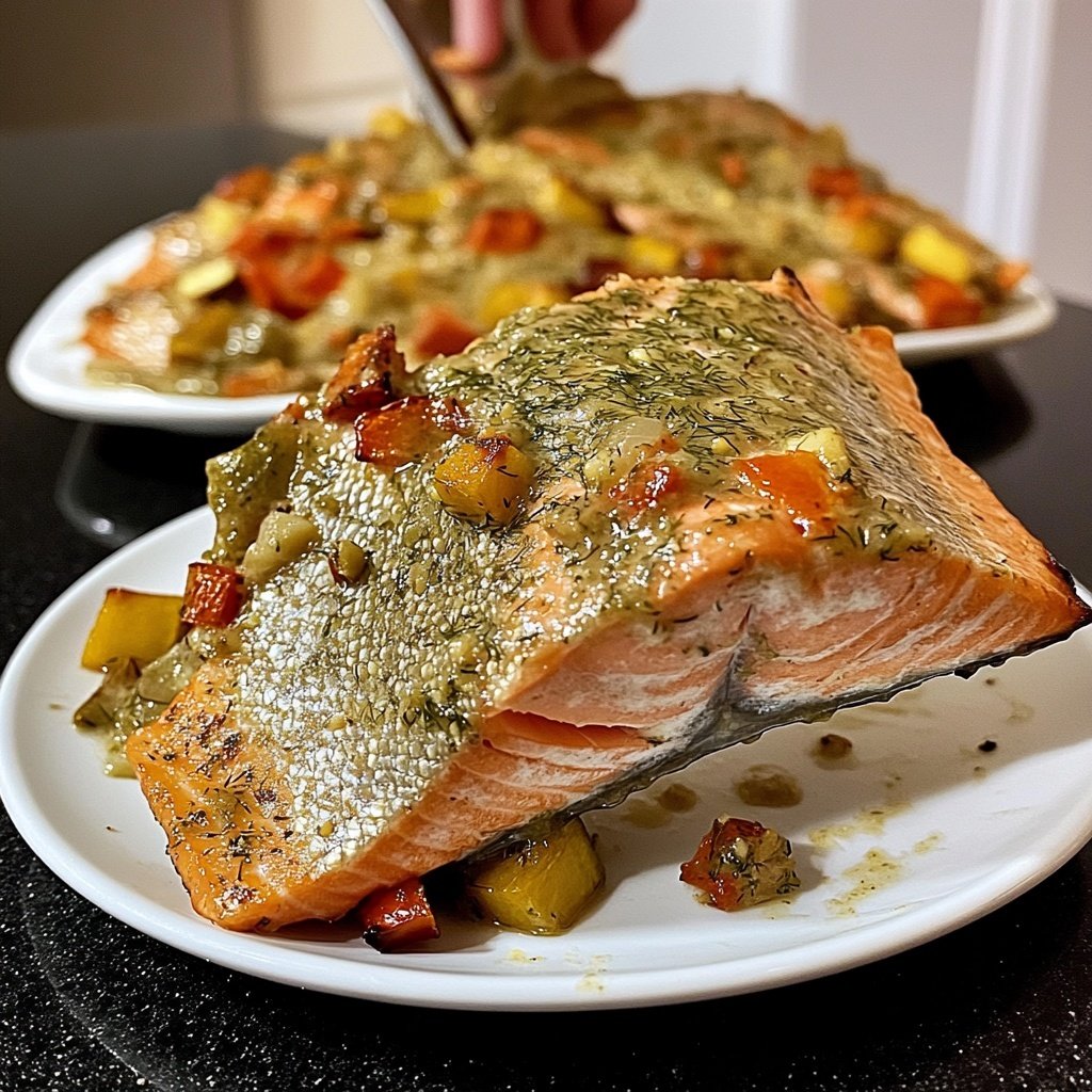 Lachs mit Ofengemüse & Zitronen-Dill-Sauce